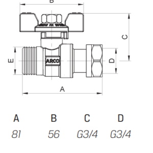 Rutulinis ventilis trumpa rankena 3/4" v/i, su laisva veržle DK