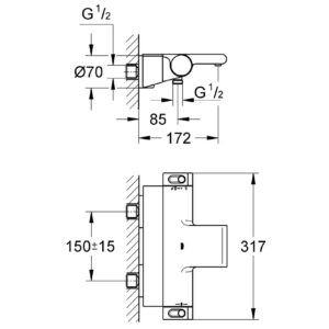 GROTHERM 2000 NEW termostatinis vonios maišytuvas, chromas
