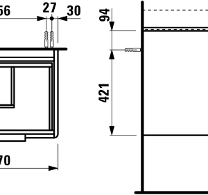 Spintelė BASE praustuvui 570x440x530 mm, su dviem stalčiais, balta blizgi