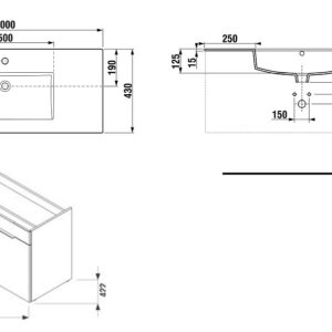 CUBE Spintelė, 2 durelės, su praustuvu 1000x430, balta