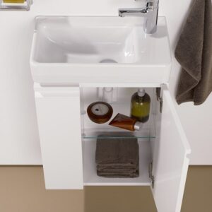 PRO S spintelė 470x605x275mm, durų lankstai dešinėje, lentynos kairėje,  praustuvui 8.1595.4, balta blizgi