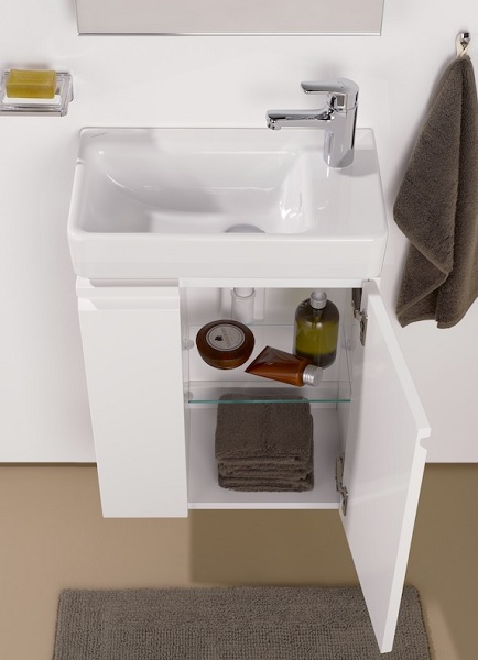 PRO S spintelė 470x605x275mm, durų lankstai dešinėje, lentynos kairėje, praustuvui 8.1595.4, balta blizgi