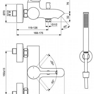 Ideal Standard Ceraline virštinkinis vonios/dušo maišytuvas su dušo komplektu, juoda matinė spalva