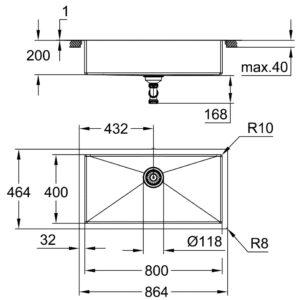 Grohe nerūdijančio plieno plautuvė K700, dubuo 80 x 40 cm
