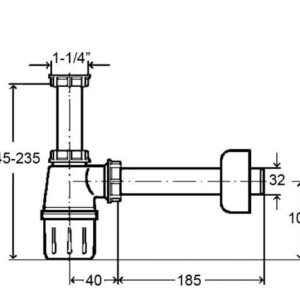 Praustuvo sifonas butelinis, be ventilio 1 1/4 x 32, plastikinis