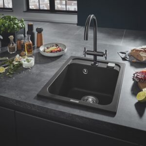 Grohe akmens masės plautuvė K700, 400x500 mm, granito juoda spalva