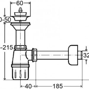 Viega praustuvo sifonas butelinis, su ventiliu 1 1/4 x 32, plastikinis
