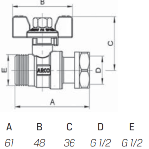 Rutulinis ventilis trumpa rankena 1/2" v/i, su laisva veržle DK