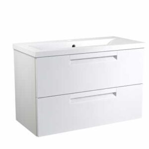 Apatinė spintelė MILANO su 2 stalčiais, rankenomis, praustuvu, balta matinė, 81 cm