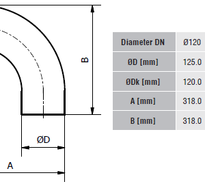 Lenkta alkūnė - žema KG150/90-CZ2/N