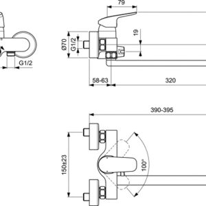 Ideal Standard vonios/dušo maišytuvas CERAFLEX, 320 mm snapas, chromas